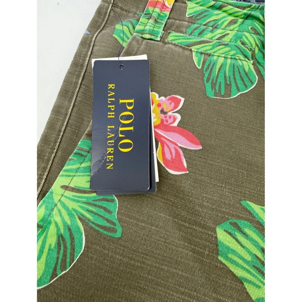 Polo Ralph Lauren Mens Tropical Floral Shorts Olive‎ Green Straight Fit Size 32